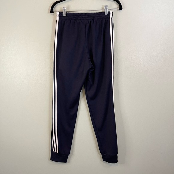 Adidas Men Navy Blue Elastic Waist 3-Stripes Tapered Training Jogger Pants Small - Picture 8 of 9